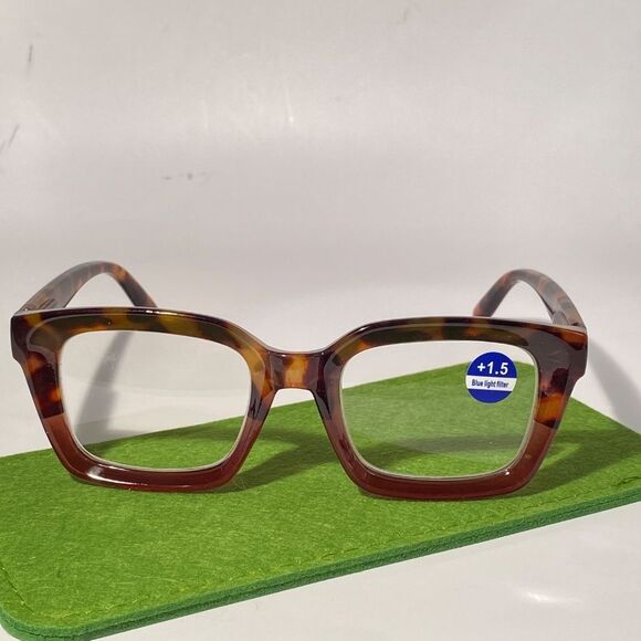 1559 Claudia Square Concave 1.5 NEW Tortoise Reading Glasses Blue Light Filter - Picture 2 of 9
